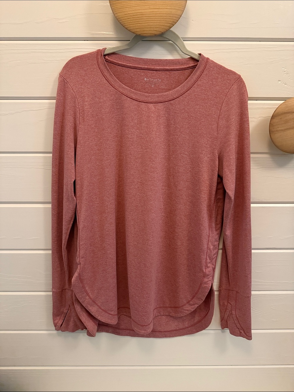 Athleta Long Sleeve Crewneck High Low Top in Rose Heather